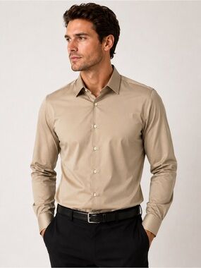 Madison Slim Fit Stretch Dress Shirt Men’s XL Tan Beige Office Button Up